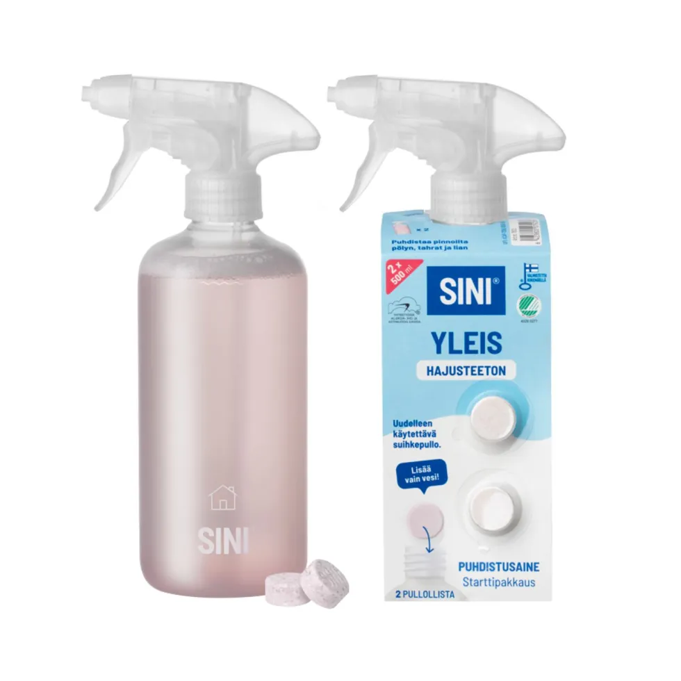 Hajusteeton yleispuhdistusaine, starttipakkaus – pullo + 2 tablettia