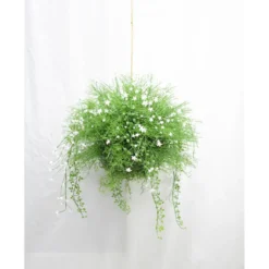 Iso tekokukka-amppeli 48cm valkoiset kukat